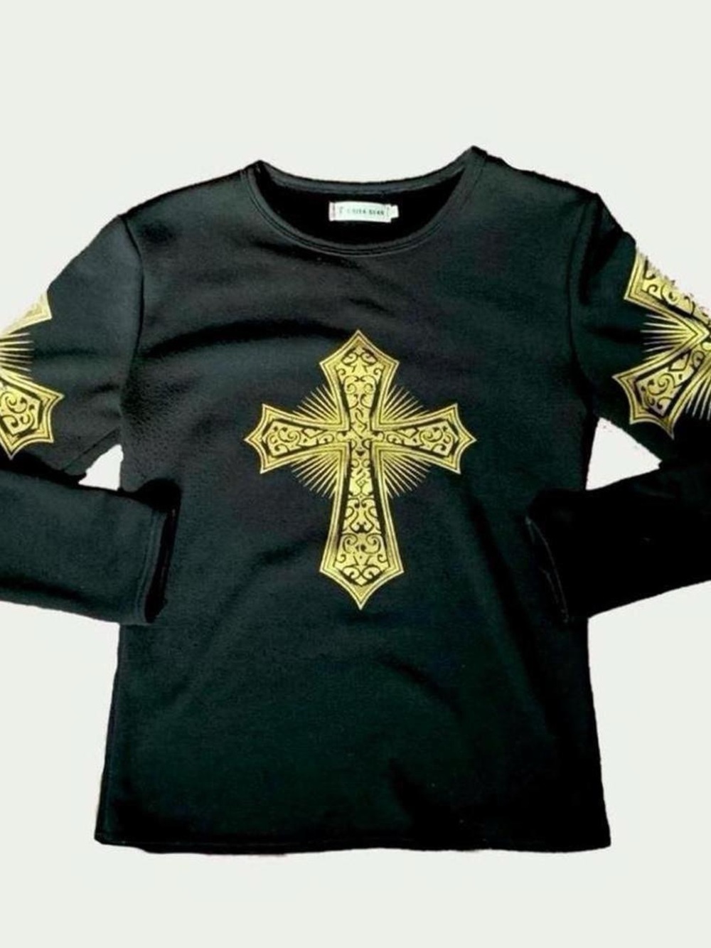 Rare black & gold cross sweat shirt from local harajuku shop in Japan